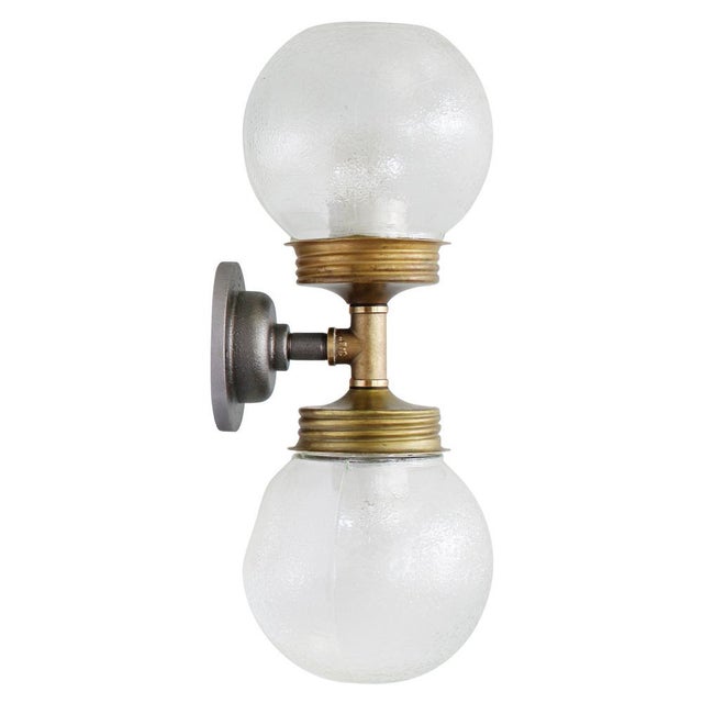 Vintage Double Sconce in Cast Iron, Frosted Glass, and Brass For Sale - Image 10 of 10