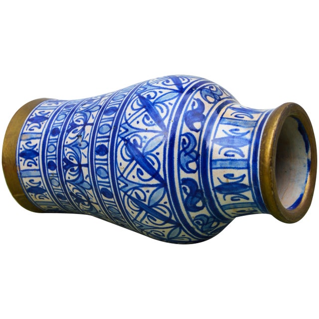 Metal Mid 20th Century Blue-Patterned Moorish Vase For Sale - Image 7 of 11