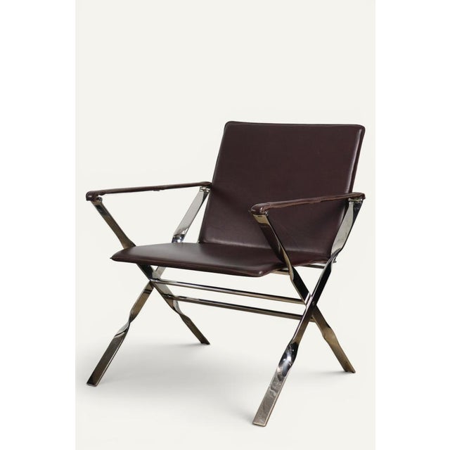 Metal Leather and Chrome-Plated Metal Armchairs, Italy, 1970, Set of 2 For Sale - Image 7 of 18