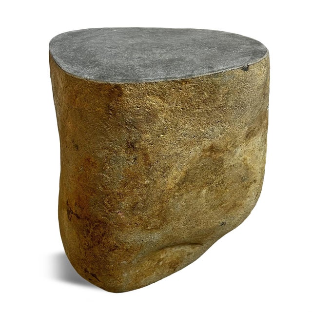 Contemporary Vintage Stone Boulder Outdoor Stool Side Table For Sale - Image 3 of 6