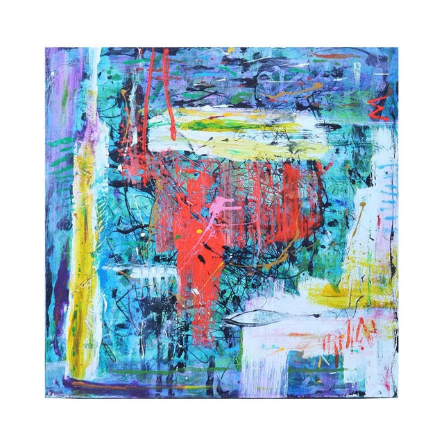 21st Century Contemporary Blue, Red, & Yellow Square Modern Abstract ...