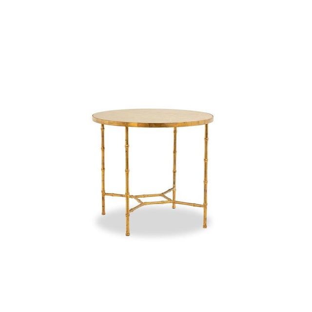 Metal Pedestal Table with Bamboo-Style Gold Metal Base and Gray Marble Top For Sale - Image 7 of 7