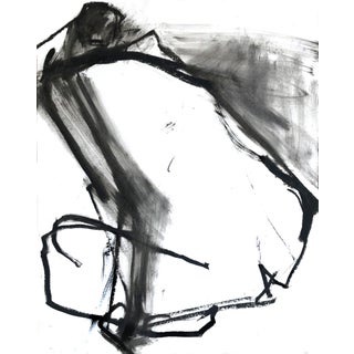 Contemporary Abstract Seated Nude Figurative Drawing in Charcoal For Sale