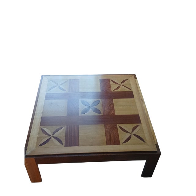 1990s Large French Custom-Crafted Square Marquetry Coffee Table, 1990s For Sale - Image 5 of 6
