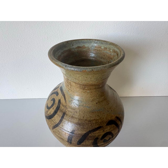 2000 - 2009 Vintage Organic Abstract Studio Pottery Vase With Hand-Painted Swirl Motif, Signed For Sale - Image 5 of 11