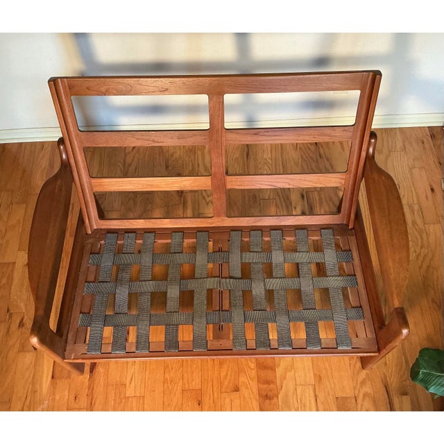 Vintage Mid Century Modern Danish Solid Teak Loveseat Lounge, Circa 70s For Sale In Greenville, SC - Image 6 of 11