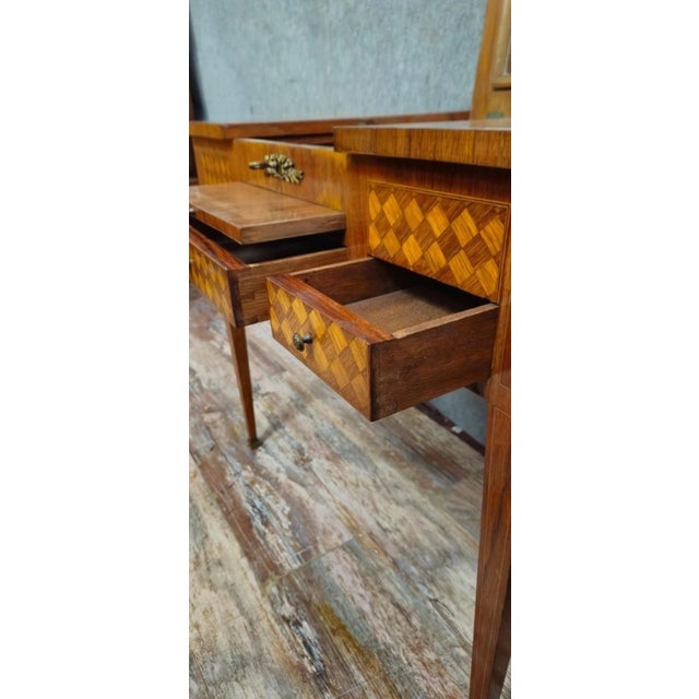 Antique Louis XVI Wooden Dressing Table with Mirror For Sale - Image 5 of 11