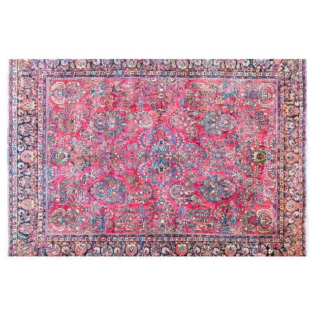 Raspberry Pink Early 20th Century Persian Sarouk Rug For Sale - Image 8 of 15