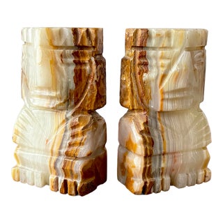 Vintage Aztec Onyx Bookends For Sale