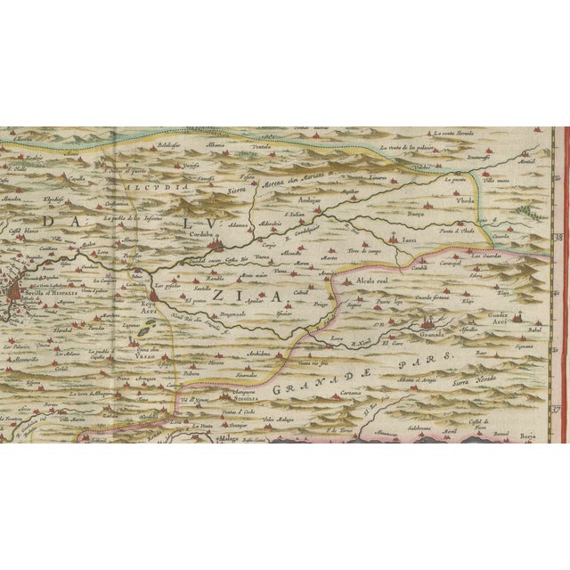 Black Blaeu Andalusia Map, 1642 For Sale - Image 8 of 11