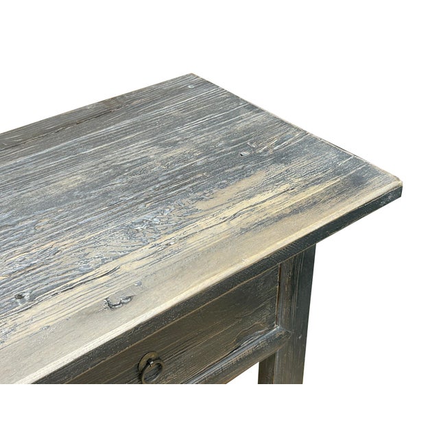 2000 - 2009 Distressed Rough Grain Fade Black Rectangular Pedestal Foyer Side Table For Sale - Image 5 of 7