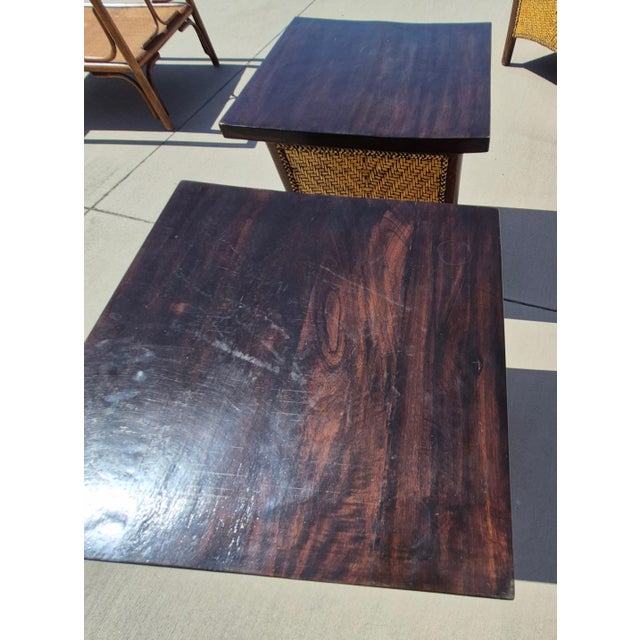 Mid-Century Modernist Rattan and Wood Side Tables For Sale - Image 4 of 8