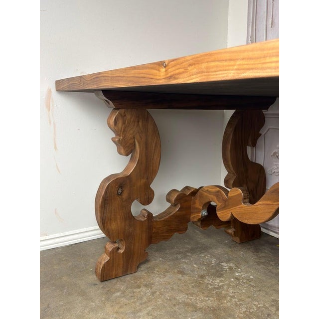 Monumental Spanish Baroque Walnut Trestle Dining Table by Miamar Home For Sale - Image 16 of 18