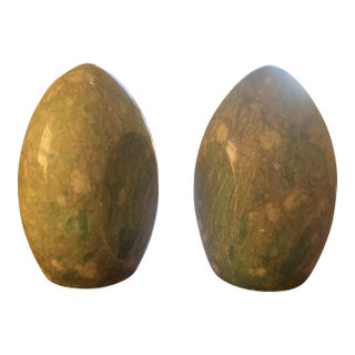 Vintage Ostrich Egg Jade-Green Marble Bookends For Sale