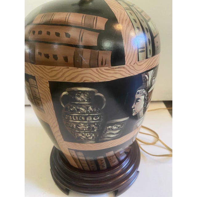 Vintage Trompe L’Oeil Lamp With Library Oil Painting Image For Sale - Image 4 of 11