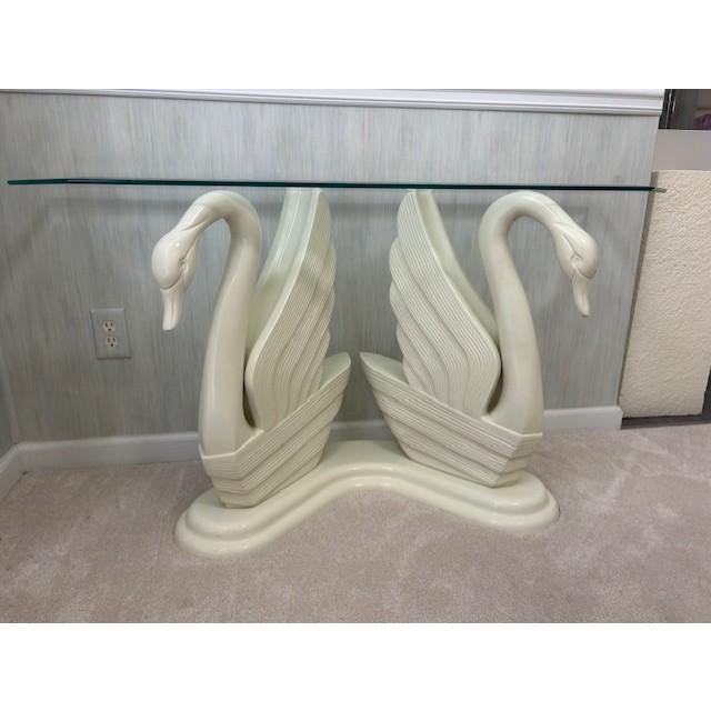 Art Deco 1970s Hollywood Regency Style Double Swan Console Table in the Style of Maison Jenson For Sale - Image 3 of 4