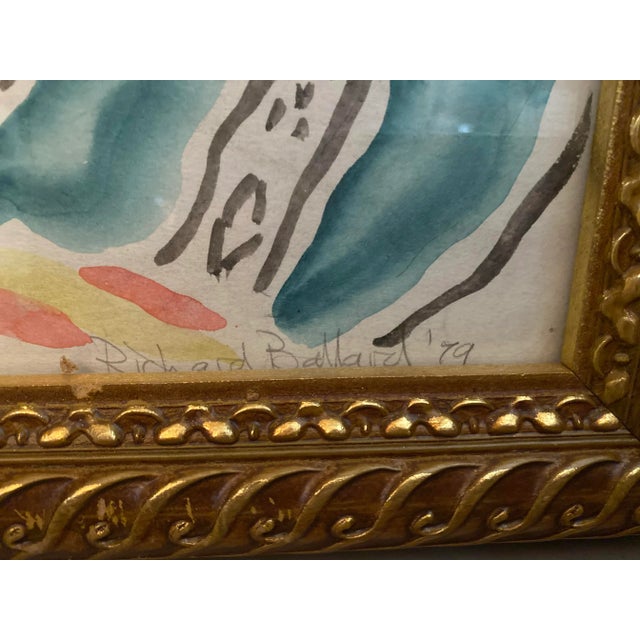 Abstract 1970s Abstract Portrait Watercolor Painting by Listed American Artist Richard Ballard, Framed For Sale - Image 3 of 7