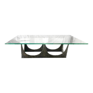 Paul Evans Brutalist Bronze Glass Stalagmite Cocktail Coffee Table 1969 Signed