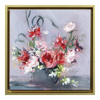 Wondering Rose - Framed Abstract Botanical Floral Still Life Art on Canvas Original Artwork by Kellie Newsome For Sale