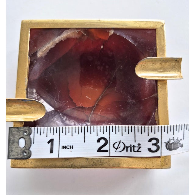 Metal Mid Century Mod Ash Tray Trinket Dish 1950's Amber Onyx and Brass For Sale - Image 7 of 7