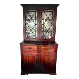 Antique Mahogony 13 Glass Pane Stepback Display Cupboard For Sale