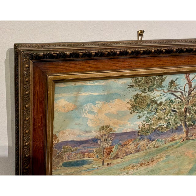 Transitional Antique 1920’s Watercolor Landscape Painting For Sale - Image 3 of 7