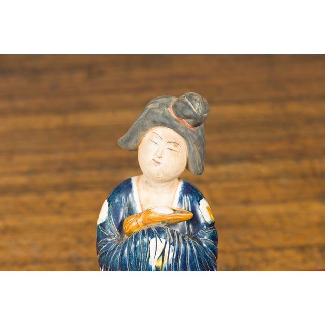 Small Chinese Statue of a Court Lady Wearing Blue Kimono and Holding a Baby For Sale In New York - Image 6 of 13