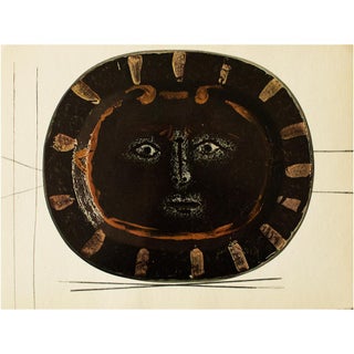 1955 Pablo Picasso Satyr Face in Brown Ceramic Plate, Original Period Swiss Lithograph For Sale