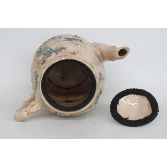 Tan Mid 20th Century Japanese Satsuma Style Ceramic Earthenware Teapot Butterfly Garden Motif For Sale - Image 8 of 12
