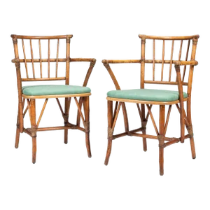 Pair of American Mid Century Bamboo Turned Arm Chairs, 1950's