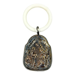 Antique Silver-Plated Baby Rattle and Teether with Hansel and Gretel Relief from WMF, 1900s For Sale
