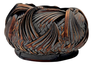 Japanese Showa Period Bamboo Ikebana Basket With Ajiro Weave 8"