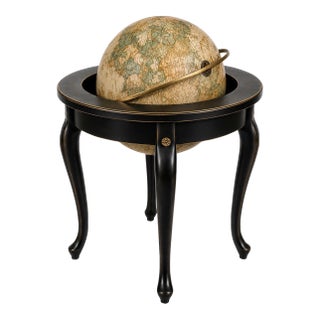 Matte Black & Gold Vintage Library Globe on Queen Anne Stand – New York Loft Ralph Lauren Style Decor For Sale