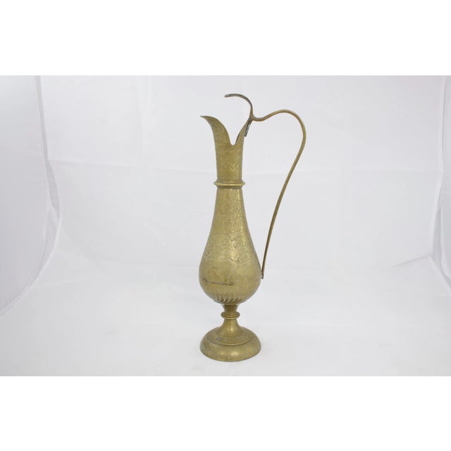 1950s Mid-Century Engraved Brass Ewer For Sale - Image 5 of 5