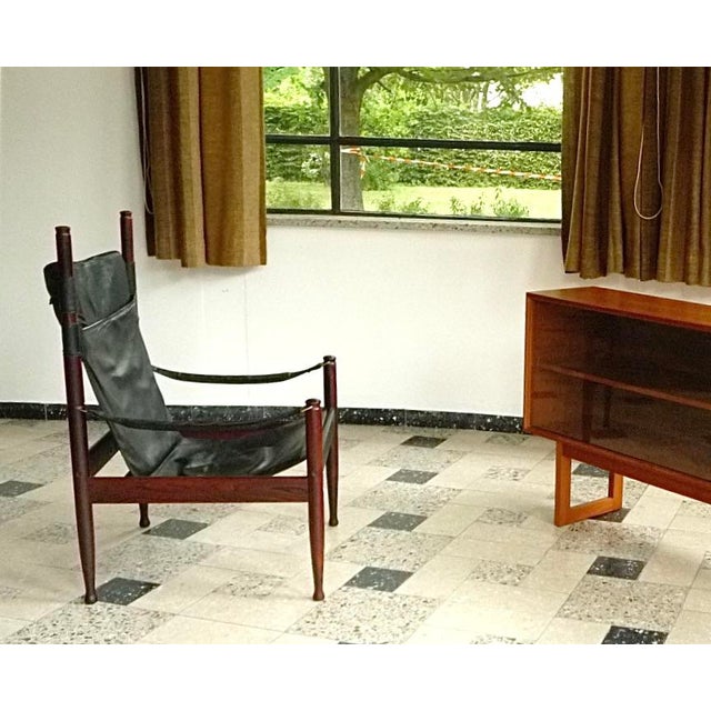 Danish Leather High Back Safari Armchair by Erik Wørts for Niels Eilersen, 1960s For Sale - Image 17 of 17