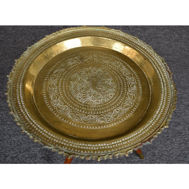 Early 20th Century C.1950 Asian Brass Tray Table With Folding Spider Table For Sale - Image 5 of 13