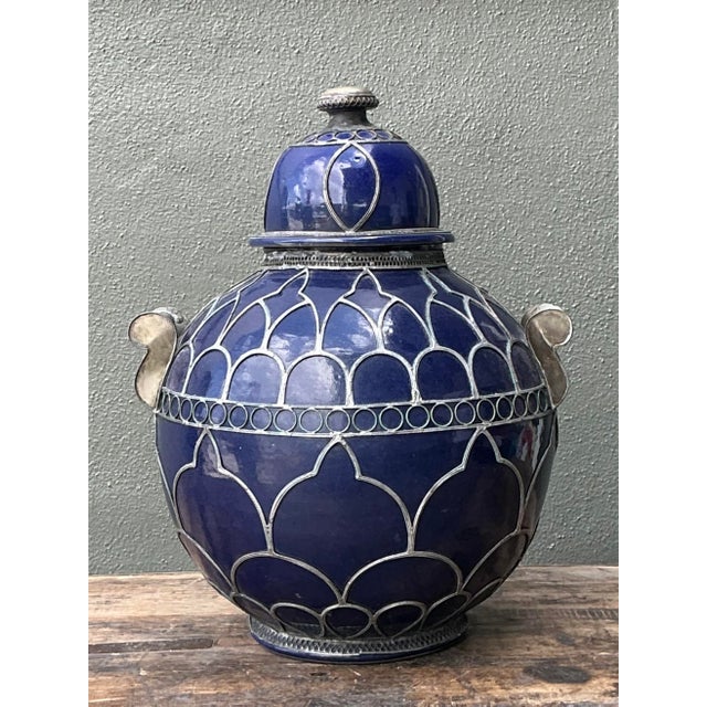 Late 20th Century Vintage Moroccan Glazed Ceramic Lidded Urn For Sale - Image 5 of 12