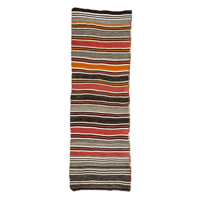Textile Mid 20th Century Red & Gray Striped Vintage Kilim Rug For Sale - Image 7 of 7