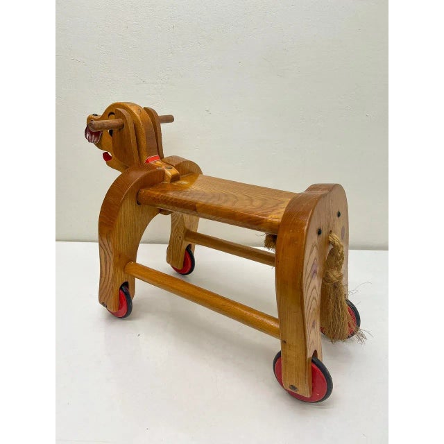1950s Vintage Wooden Childs Toy Dog on Wheels, 1960s For Sale - Image 5 of 12