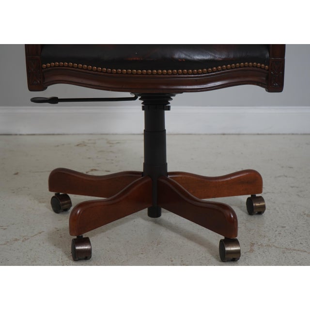 Vintage French Carved Cane Back Swivel Leather Desk Chair For Sale - Image 9 of 18