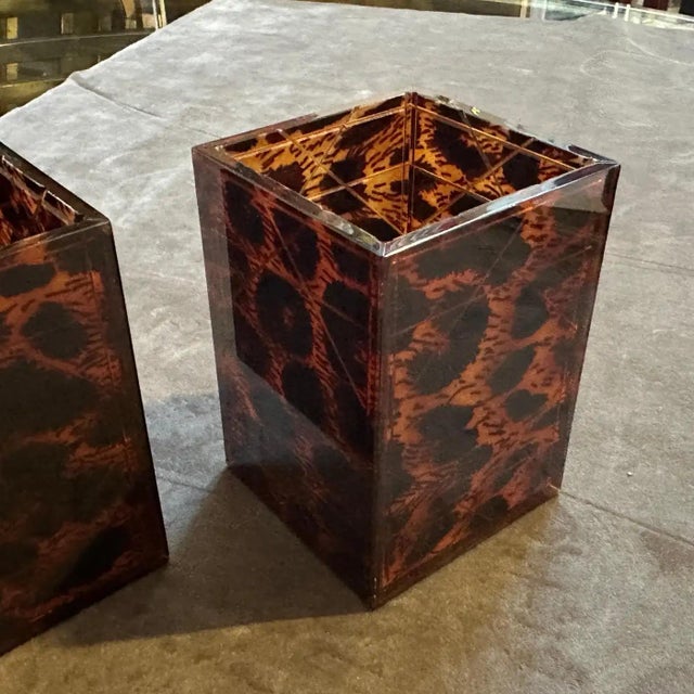 Mid-Century Modern Two 1980s Mid-Century Modern Faux Leopard Lucite Containers Signed Dior Home For Sale - Image 3 of 9