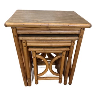 Rattan Nesting Tables Mid Century Modern Set of 3 For Sale