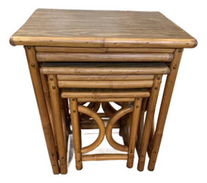 Rattan Nesting Tables Mid Century Modern Set of 3