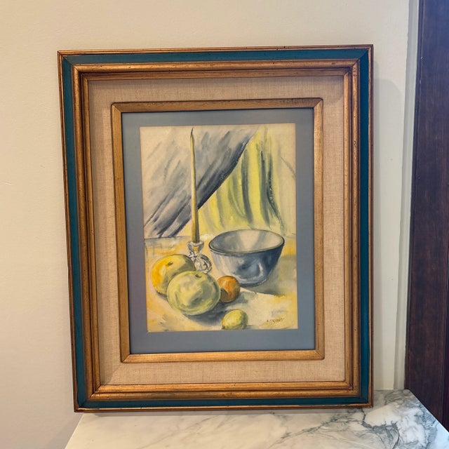 Figurative 1980s Still Life Kitchen Watercolor Fruit, Candlestick Painting Framed For Sale - Image 3 of 12