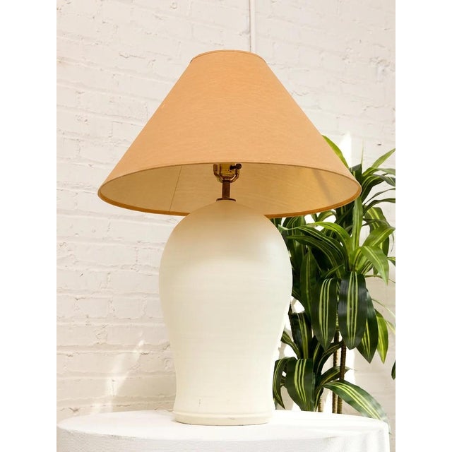 Mid 20th Century Vintage White Sculptural Table Lamp With Brown Shade For Sale - Image 5 of 7