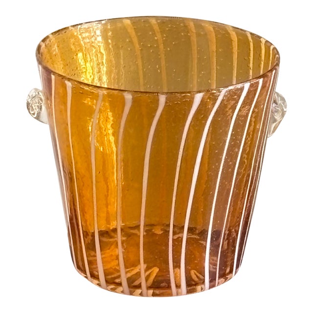 Vintage 1970s Venini for Disaronno Murano Glass Ice Bucket, Amber & White For Sale