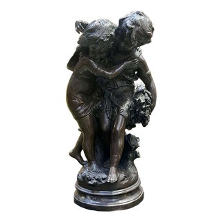 Bronze Depicting Two Children by Moreau, 20th Century For Sale