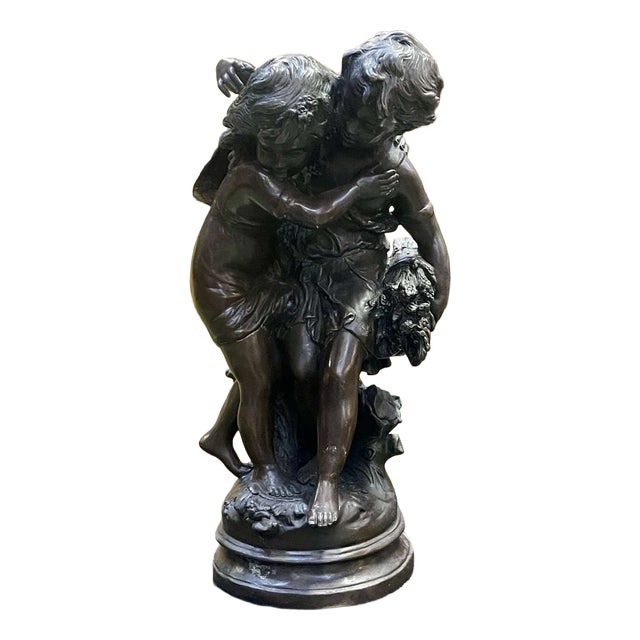 Bronze Depicting Two Children by Moreau, 20th Century For Sale