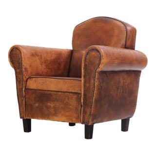 A Dutch Art Deco Leather Club Chair, Circa 1940 For Sale