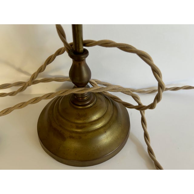 1930s Adjustable Brass Table Lamp With Tiffany Style Shade For Sale In West Palm - Image 6 of 8
